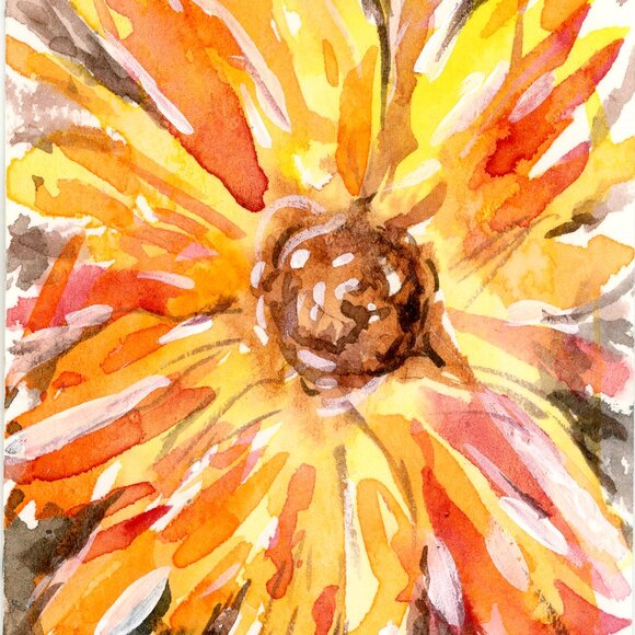 Sunflower Watercolor - Original Art Unmatted ACEO or ATC watercolor - Picture 2 of 4